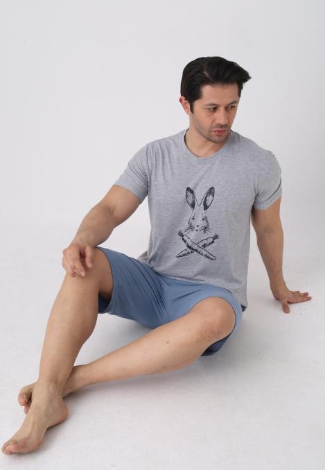 Pijama barbat cu maneca scurta si pantaloni 3/4, culoare gri , Engros